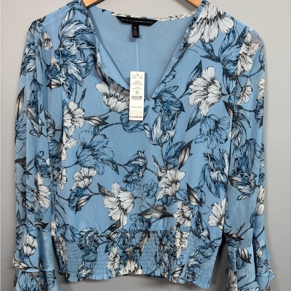 White House Black Market Tops - White House Black Market Blue Floral Blouse